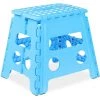 Relaxdays Tabouret Pliable, Antidérapant, 120 Kg Charge Max., Poignée, Escabeau Pliable, HxLxP: 32,5 X 37 X 30 Cm, Bleu