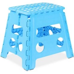 Relaxdays Tabouret Pliable, Antidérapant, 120 Kg Charge Max., Poignée, Escabeau Pliable, HxLxP: 32,5 X 37 X 30 Cm, Bleu