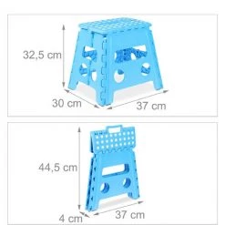 Relaxdays Tabouret Pliable, Antidérapant, 120 Kg Charge Max., Poignée, Escabeau Pliable, HxLxP: 32,5 X 37 X 30 Cm, Bleu -Pas Cher Échelle Magasin 61314376 5