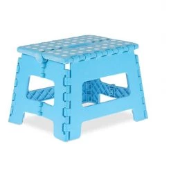 Relaxdays Tabouret Pliable, Plastique, 1 Marche, Marchepied Pour Enfant, Max. 120 Kg, HLP: 22,5x32x25 Cm, Bleu/blanc
