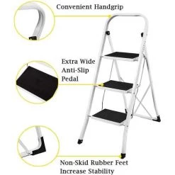 DAY PLUS Échelle à 3 Marches, Acier Robuste, Pliant, Tabouret Cuisine Portable Avec Tapis Antidérapant DHL -Pas Cher Échelle Magasin 63685942 5