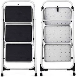 GIANTEX Escabeau Pliable à 2/3/4 Marches Antidérapant, Marchepied Pliant Portable, Echelle Domestique Pliable En Metal Avec Barre De Sécurité, Charge 150 Kg (3 Marches) -Pas Cher Échelle Magasin 63737821 3