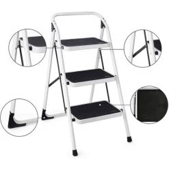 GIANTEX Escabeau Pliable à 2/3/4 Marches Antidérapant, Marchepied Pliant Portable, Echelle Domestique Pliable En Metal Avec Barre De Sécurité, Charge 150 Kg (3 Marches) -Pas Cher Échelle Magasin 63737821 4