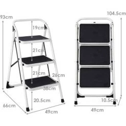 GIANTEX Escabeau Pliable à 2/3/4 Marches Antidérapant, Marchepied Pliant Portable, Echelle Domestique Pliable En Metal Avec Barre De Sécurité, Charge 150 Kg (3 Marches) -Pas Cher Échelle Magasin 63737821 5