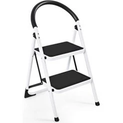 GIANTEX Escabeau Pliable à 2/3/4 Marches Antidérapant, Marchepied Pliant Portable, Echelle Domestique Pliable En Metal Avec Barre De Sécurité, Charge 150 Kg (2 Marches)