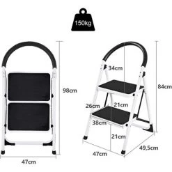 GIANTEX Escabeau Pliable à 2/3/4 Marches Antidérapant, Marchepied Pliant Portable, Echelle Domestique Pliable En Metal Avec Barre De Sécurité, Charge 150 Kg (2 Marches) -Pas Cher Échelle Magasin 63738197 4