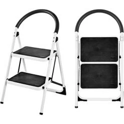 GIANTEX Escabeau Pliable à 2/3/4 Marches Antidérapant, Marchepied Pliant Portable, Echelle Domestique Pliable En Metal Avec Barre De Sécurité, Charge 150 Kg (2 Marches) -Pas Cher Échelle Magasin 63738197 5