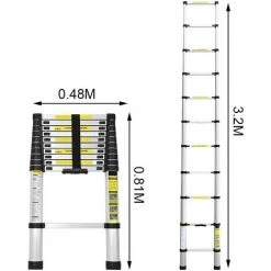 Randaco Echelle Télescopique Jusqu'à 150 Kg Escabeau Stable En Aluminium 3,2 M - Argent -Pas Cher Échelle Magasin 63762425 5