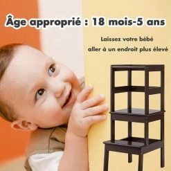 RELAX4LIFE Tour D’Apprentissage Tour D’Observation En Bois, Escabeau Pour Enfants 18 Mois - 5 Ans, Chaise Assistante Securisée Pour Cuisine, Salle à Manger Et Salle De Bain, Naturel/Café/Gris (Café) -Pas Cher Échelle Magasin 64129816 3