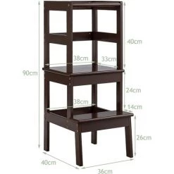 RELAX4LIFE Tour D’Apprentissage Tour D’Observation En Bois, Escabeau Pour Enfants 18 Mois - 5 Ans, Chaise Assistante Securisée Pour Cuisine, Salle à Manger Et Salle De Bain, Naturel/Café/Gris (Café) -Pas Cher Échelle Magasin 64129816 5