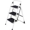 RELAX4LIFE Escabeau Pliable En Fer Avec Structure Stable, Marchepied Échelle Pliante Avec Poignée Et Pied Antidérapants, Capacité De 150 Kg (3 Marches Avec Blanc Poignée)