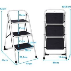 RELAX4LIFE Escabeau Pliable En Fer Avec Structure Stable, Marchepied Échelle Pliante Avec Poignée Et Pied Antidérapants, Capacité De 150 Kg (3 Marches Avec Blanc Poignée) -Pas Cher Échelle Magasin 64129991 5