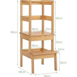 RELAX4LIFE Tour D’Apprentissage Tour D’Observation En Bois, Escabeau Pour Enfants 18 Mois-5 Ans, Chaise Assistante Securisée Pour Cuisine, Salle à Manger, Salle De Bain, Naturel/Café/Gris (Naturel) -Pas Cher Échelle Magasin 64130068 5