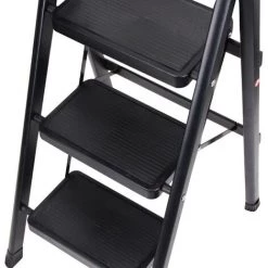 JN.SONGS Escabeau En Aluminium 3 Marches Échelle Tabouret Marche Pied Pliant Avec Pieds Anti Dérapant Max 150Kg, Noir -Pas Cher Échelle Magasin 64179269 3