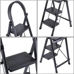 JN.SONGS Escabeau Pliable à 4 Marche Échelle Tabouret Marche Pied En Aluminium Avec Pieds Anti Dérapant Max Capacité 150 Kg, Noir -Pas Cher Échelle Magasin 64179341 4