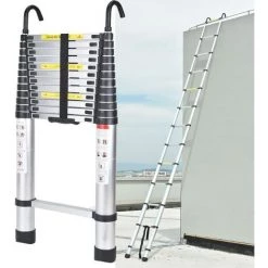 DAY PLUS 6,2M Échelle Télescopique, Échelle Pliante Aluminum Avec 2 Crochets, Echelle Pliable Polyvalente Pour Loft, Maison, Jardin, Capacité De 330 Lbs