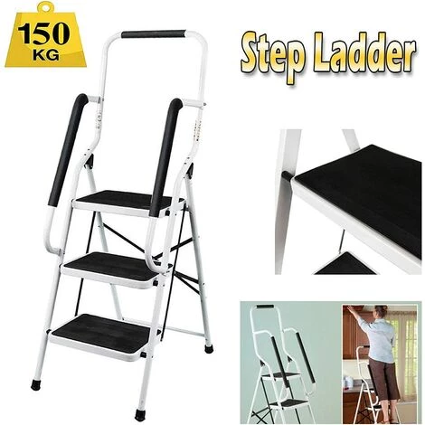 DAY PLUS Escabeau Pliable à 3 Marches Avec Main Courante - Escabeau Pliable En Acier - Escabeau Antidérapant - Charge Maximale : 150 Kg - Pour La Maison, La Cuisine, Le Garage 4 DAY PLUS Escabeau Pliable à 3 Marches Avec Main Courante - Escabeau Pliable En Acier - Escabeau Antidérapant - Charge Maximale : 150 Kg - Pour La Maison, La Cuisine, Le Garage – Image 4