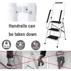 DAY PLUS Escabeau Pliable à 3 Marches Avec Main Courante - Escabeau Pliable En Acier - Escabeau Antidérapant - Charge Maximale : 150 Kg - Pour La Maison, La Cuisine, Le Garage 9 DAY PLUS Escabeau Pliable à 3 Marches Avec Main Courante - Escabeau Pliable En Acier - Escabeau Antidérapant - Charge Maximale : 150 Kg - Pour La Maison, La Cuisine, Le Garage -Pas Cher Échelle Magasin 65389280 5