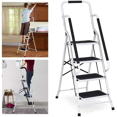 DAY PLUS DayPlus Escabeau Pliable à 4 Marches - En Acier Solide - Antidérapant - Charge Maximale : 150 Kg - Pour La Maison, La Cuisine, Le Garage 1 DAY PLUS DayPlus Escabeau Pliable à 4 Marches - En Acier Solide - Antidérapant - Charge Maximale : 150 Kg - Pour La Maison, La Cuisine, Le Garage