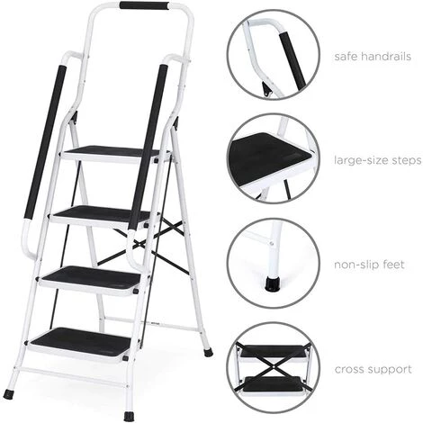 DAY PLUS DayPlus Escabeau Pliable à 4 Marches - En Acier Solide - Antidérapant - Charge Maximale : 150 Kg - Pour La Maison, La Cuisine, Le Garage 3 DAY PLUS DayPlus Escabeau Pliable à 4 Marches - En Acier Solide - Antidérapant - Charge Maximale : 150 Kg - Pour La Maison, La Cuisine, Le Garage – Image 3