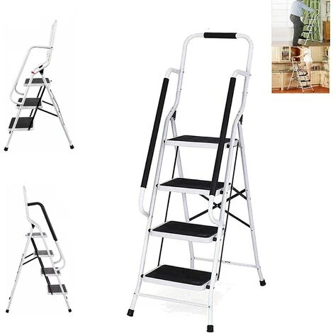 DAY PLUS Escabeau Pliant En 4 Marches, Échelle Antidérapante Avec Main Courante De Sécurité, Robuste Et Large Pédale, Multi-Usage Pour Ménage Et Bureau, Charge Jusqu'à 150KG 1 DAY PLUS Escabeau Pliant En 4 Marches, Échelle Antidérapante Avec Main Courante De Sécurité, Robuste Et Large Pédale, Multi-Usage Pour Ménage Et Bureau, Charge Jusqu'à 150KG