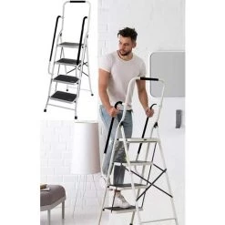 DAY PLUS Escabeau Pliant En 4 Marches, Échelle Antidérapante Avec Main Courante De Sécurité, Robuste Et Large Pédale, Multi-Usage Pour Ménage Et Bureau, Charge Jusqu'à 150KG 9 DAY PLUS Escabeau Pliant En 4 Marches, Échelle Antidérapante Avec Main Courante De Sécurité, Robuste Et Large Pédale, Multi-Usage Pour Ménage Et Bureau, Charge Jusqu'à 150KG -Pas Cher Échelle Magasin 65389421 5