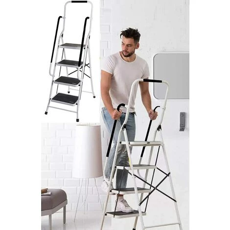 DAY PLUS Escabeau Pliant En 4 Marches, Échelle Antidérapante Avec Main Courante De Sécurité, Robuste Et Large Pédale, Multi-Usage Pour Ménage Et Bureau, Charge Jusqu'à 150KG 5 DAY PLUS Escabeau Pliant En 4 Marches, Échelle Antidérapante Avec Main Courante De Sécurité, Robuste Et Large Pédale, Multi-Usage Pour Ménage Et Bureau, Charge Jusqu'à 150KG – Image 5