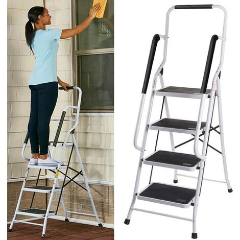 DAY PLUS Escabeau Pliable à 4 Marches Avec Main Courante - Marches Pliables En Acier - Escabeau Pliant Antidérapant - Pour La Maison/cuisine/garage/bureau/entrepôt 2 DAY PLUS Escabeau Pliable à 4 Marches Avec Main Courante - Marches Pliables En Acier - Escabeau Pliant Antidérapant - Pour La Maison/cuisine/garage/bureau/entrepôt – Image 2