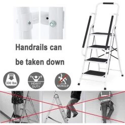 DAY PLUS Escabeau Pliable à 4 Marches Avec Main Courante - Marches Pliables En Acier - Escabeau Pliant Antidérapant - Pour La Maison/cuisine/garage/bureau/entrepôt 7 DAY PLUS Escabeau Pliable à 4 Marches Avec Main Courante - Marches Pliables En Acier - Escabeau Pliant Antidérapant - Pour La Maison/cuisine/garage/bureau/entrepôt -Pas Cher Échelle Magasin 65389422 3