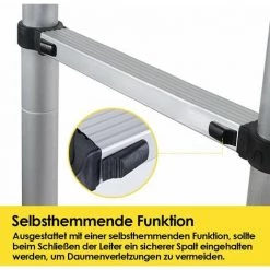 Hengda Échelle à Coulisse Télescopique Jusqu'à 150 Kg Escabeau Stable En Aluminium Gain De Place 3,8 M - Argent -Pas Cher Échelle Magasin 65648512 3