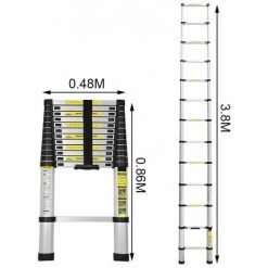 Hengda Échelle à Coulisse Télescopique Jusqu'à 150 Kg Escabeau Stable En Aluminium Gain De Place 3,8 M - Argent -Pas Cher Échelle Magasin 65648512 5