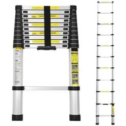 TolleTour Échelle à Coulisse Télescopique Jusqu'à 150 Kg Escabeau Stable En Aluminium Gain De Place 3,2 M - Argent