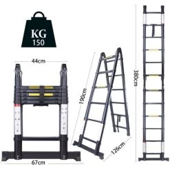 JN.SONGS Échelle Télescopique En Aluminium Polyvalente Echelle Portable Pliante Charge Maximale : 150 Kg - 3.8m (1.9m+1.9m) -Pas Cher Échelle Magasin 65672168 4