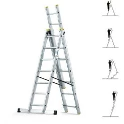 HOSTRÖM Echelle Transformable 3 Plans StablePro, Extensible Coulissante Et En Aluminium, 3x7 Marches, 6 Positions, Hauteur Max 5,00 M, Garantie 5 Ans, Charge Maximale 150kg, Hostrom
