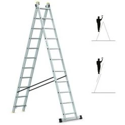 HOSTRÖM Echelle Transformable 2 Plans StablePro, Extensible Coulissante Et En Aluminium, 2x11 Marches, 3 Positions, Hauteur Max 5m78, Garantie 5 Ans, Charge Maximale 150kg, Hostrom