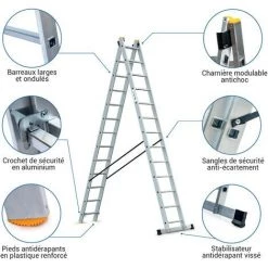 HOSTRÖM Echelle Transformable 2 Plans StablePro, Extensible Coulissante Et En Aluminium, 2x13 Marches, 3 Positions, Hauteur Max 6,55 M, Garantie 5 Ans, Charge Maximale 150kg, Hostrom -Pas Cher Échelle Magasin 65726540 3