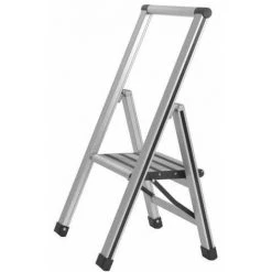 WENKO Escabeau 1 Marche, Escabeau Pliable Aluminium, Escabeau Design, Marches Antidérapantes, Aluminium, 44 X 74 X 5.5 Cm, Argent