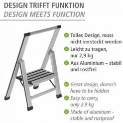 WENKO Escabeau 1 Marche, Escabeau Pliable Aluminium, Escabeau Design, Marches Antidérapantes, Aluminium, 44 X 74 X 5.5 Cm, Argent -Pas Cher Échelle Magasin 6579589 3
