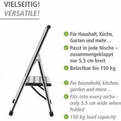 WENKO Escabeau 1 Marche, Escabeau Pliable Aluminium, Escabeau Design, Marches Antidérapantes, Aluminium, 44 X 74 X 5.5 Cm, Argent -Pas Cher Échelle Magasin 6579589 4