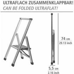 WENKO Escabeau 1 Marche, Escabeau Pliable Aluminium, Escabeau Design, Marches Antidérapantes, Aluminium, 44 X 74 X 5.5 Cm, Argent -Pas Cher Échelle Magasin 6579589 5