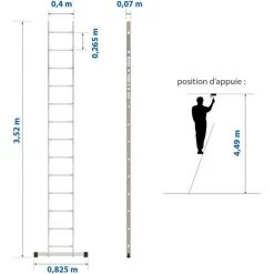 HOSTRÖM Echelle Simple StablePro 13 Marches En Aluminium, Hauteur Max 4,49 M, Garantie 5 Ans, Charge Maximale 150kg, Hostrom -Pas Cher Échelle Magasin 65821268 3