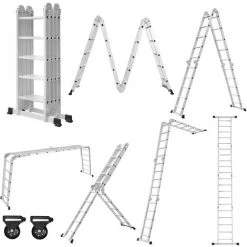 Froadp 550cm Échelle D'échafaudage En Aluminium Escabeau Multifonction 6 En 1 Polyvalente Échafaudage Avec 2 Platforms Portante Jusqu'à 150KG(4x5 échelons, Argent) -Pas Cher Échelle Magasin 66219980 3