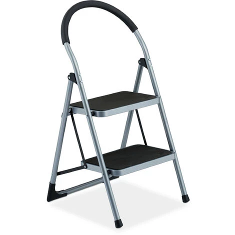 Relaxdays Escabeau, 2 Marches Antidérapantes, Pliable, Garde-corps, Charge Max. : Env. 120 kg, Acier, Plastique, Gris 2 Relaxdays Escabeau, 2 Marches Antidérapantes, Pliable, Garde-corps, Charge Max. : Env. 120 kg, Acier, Plastique, Gris – Image 2