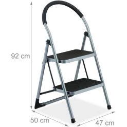 Relaxdays Escabeau, 2 Marches Antidérapantes, Pliable, Garde-corps, Charge Max. : Env. 120 kg, Acier, Plastique, Gris 9 Relaxdays Escabeau, 2 Marches Antidérapantes, Pliable, Garde-corps, Charge Max. : Env. 120 kg, Acier, Plastique, Gris -Pas Cher Échelle Magasin 66344930 5