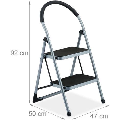 Relaxdays Escabeau, 2 Marches Antidérapantes, Pliable, Garde-corps, Charge Max. : Env. 120 kg, Acier, Plastique, Gris 5 Relaxdays Escabeau, 2 Marches Antidérapantes, Pliable, Garde-corps, Charge Max. : Env. 120 kg, Acier, Plastique, Gris – Image 5