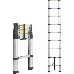 Soges 2.6 M Télescopique Échelle En Aluminium Extension Télescopique Échelle Loft Multi-Purpose Ladder Portable Pliable - Argent