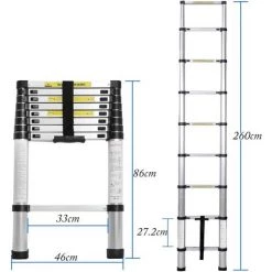 Soges 2.6 M Télescopique Échelle En Aluminium Extension Télescopique Échelle Loft Multi-Purpose Ladder Portable Pliable - Argent -Pas Cher Échelle Magasin 66816807 3