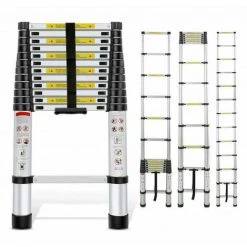 OCXIN Échelle Télescopique En Aluminium De 12,5 Pieds à Usages Multiples Certifiée EN131 - Extensible Avec Mécanisme De Verrouillage à Ressort, Antidérapante - Capacité Maximale De 330 Lb
