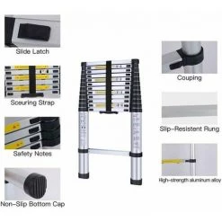 OCXIN Échelle Télescopique En Aluminium De 12,5 Pieds à Usages Multiples Certifiée EN131 - Extensible Avec Mécanisme De Verrouillage à Ressort, Antidérapante - Capacité Maximale De 330 Lb -Pas Cher Échelle Magasin 66859630 4