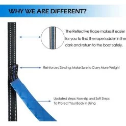 DONTODENT Échelle De Corde De Bateau, Échelle De Corde De Pêche D'extension D'échelle De Corde De Bateau Portable Pour Bateau Gonflable, Kayak - Bleu 3 Étapes -Pas Cher Échelle Magasin 66972706 3